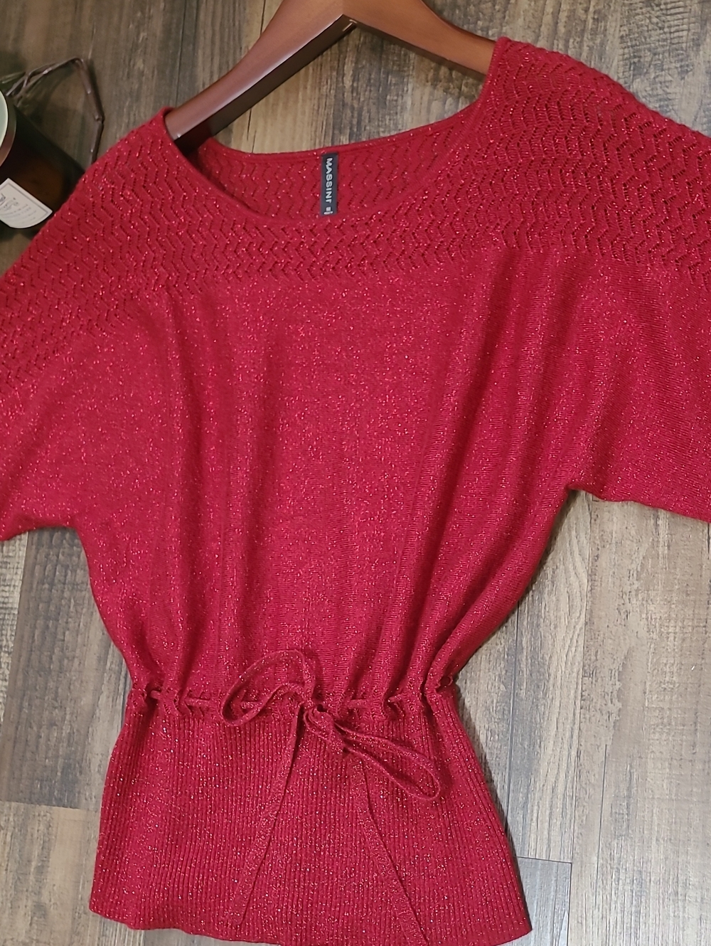 Dark Red Sparkle Blouse with Dolman Sleeves - Picture 3 of 5